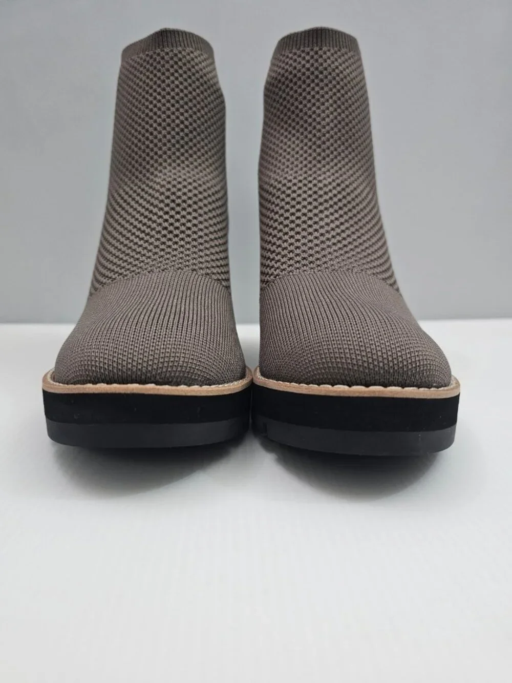 Eileen Fisher Quill Wedge Ankle Boot Womens 11 Rye Brown Knit Platform Fall NEW